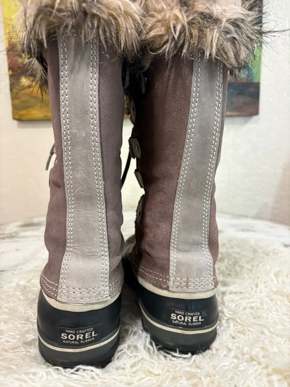 Sorel Women's Joan of Arctic winter boots in the Quarry/Black colorway 7.5